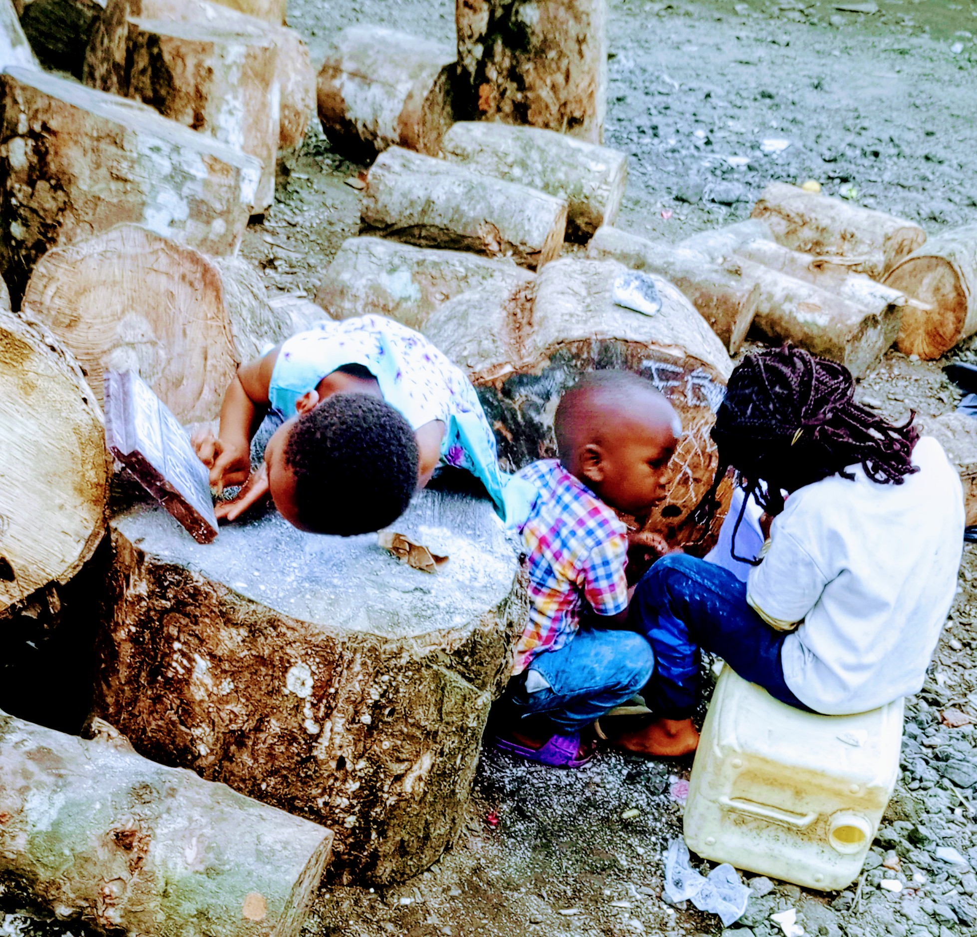 Children engaged in peer learning activities