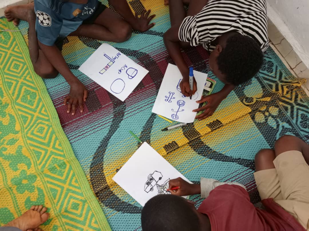 Children during an activity at the Bokwaongo Children's Safe Space